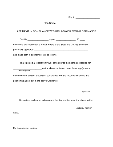 First page of the Affidavit in Compliance With Brunswick Zoning Ordinance