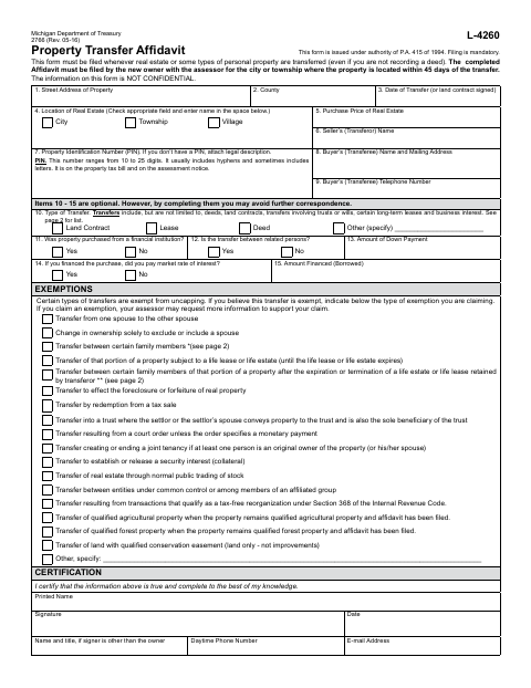 First page of the Property Transfer Affidavit