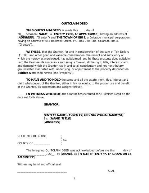 First page of the Quitclaim Deed for Groundwater