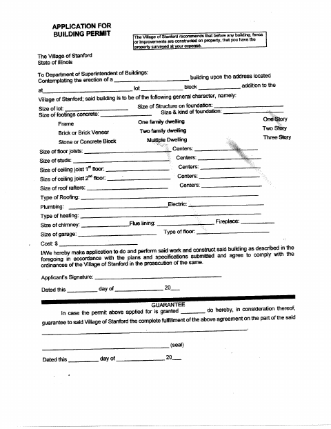 First page of the Building Permit Application