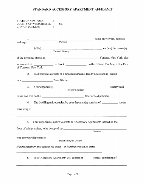 First page of the Accessory Apartment Affidavit