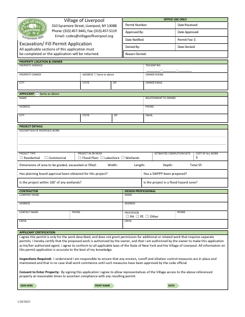 First page of the Excavation Fill Permit Application