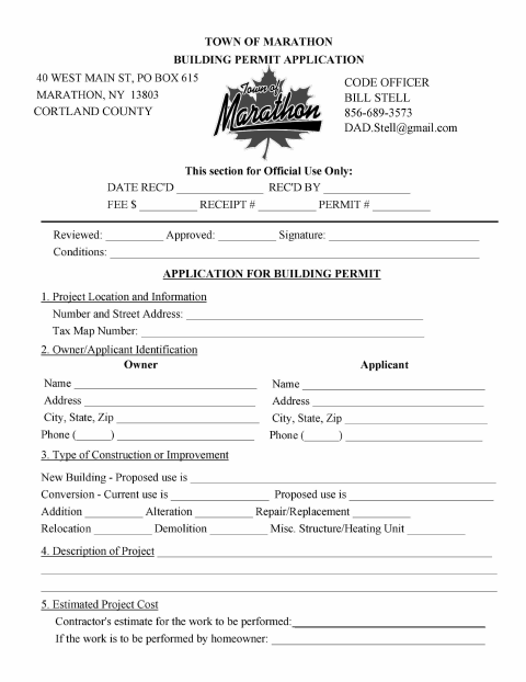 First page of the Building Permit Application
