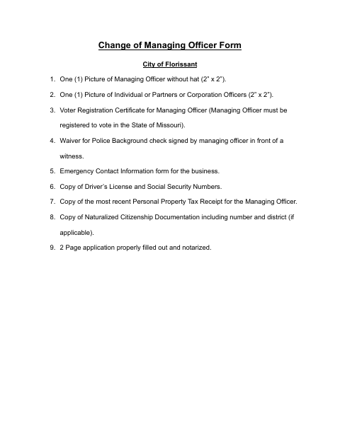 First page of the Change of Managing Officer Form
