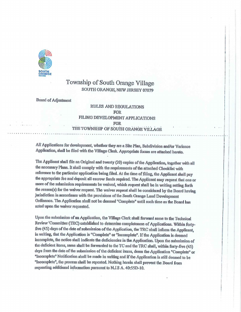 First page of the Board of Adjustment Application