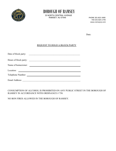 First page of the Request to Hold a Block Party