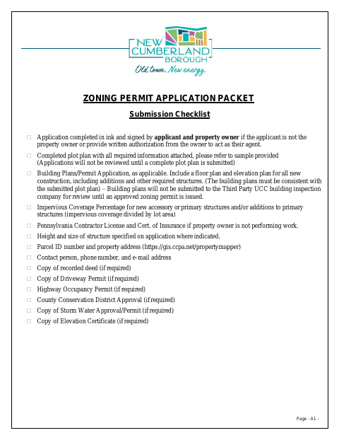 First page of the Zoning Permit Application