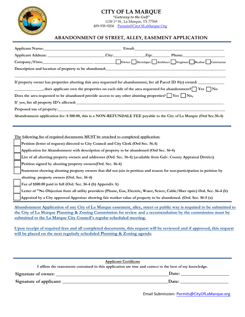First page of the Abandonment Application