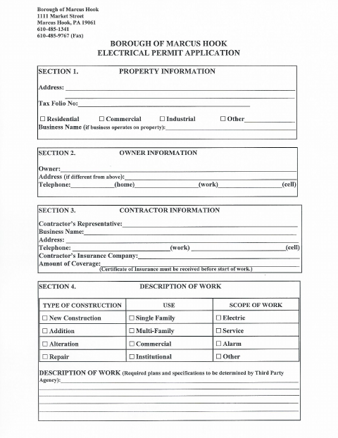 First page of the Electrical Permit Application