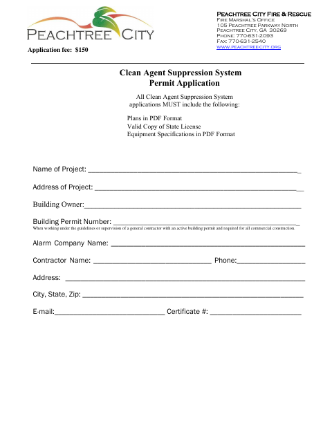 First page of the Clean Agent Suppression System Permit Application
