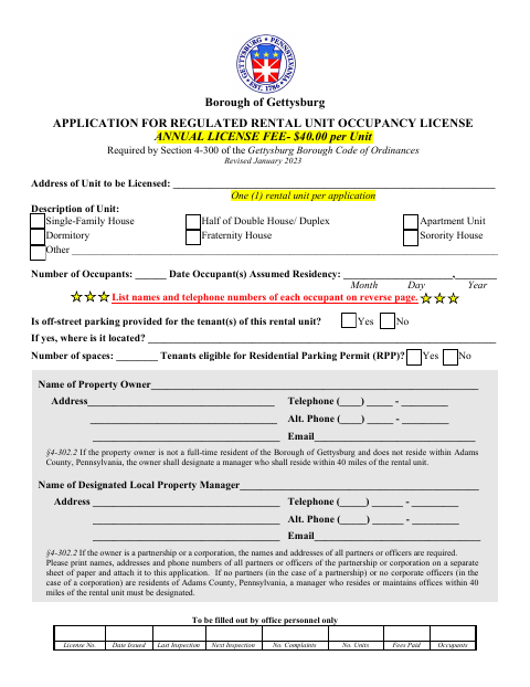 First page of the Regulated Rental Unit Application
