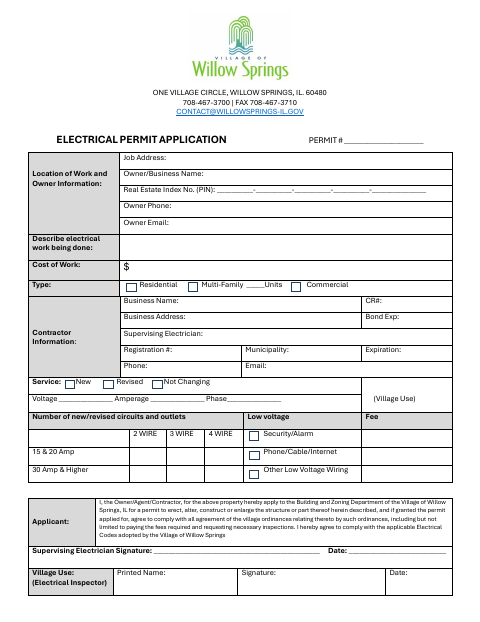 First page of the Electrical Permit Application