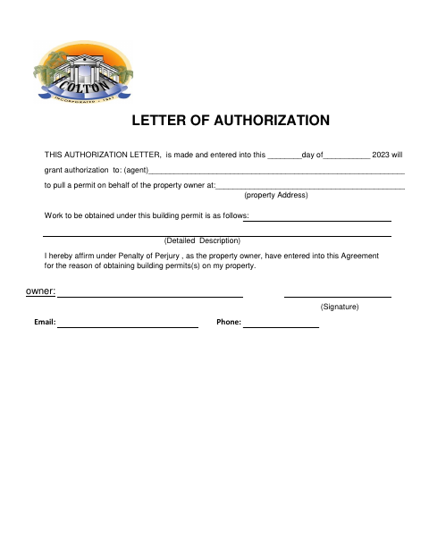 First page of the Owner's Authorization Letter