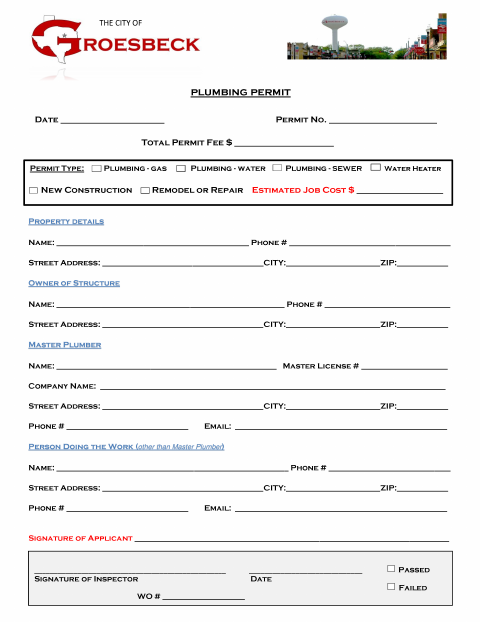 First page of the Plumbing Permit