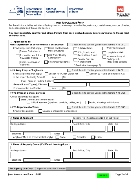 First page of the Joint Application Form
