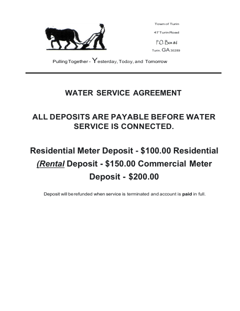 First page of the Water Service Agreement