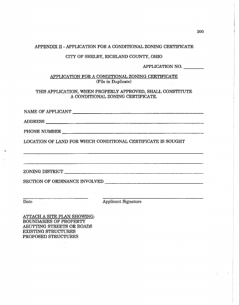 First page of the Conditional Zoning Certificate Application