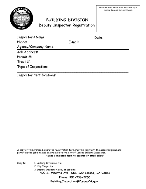 First page of the Deputy Inspector Registration
