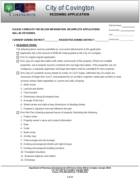 First page of the Rezoning Application