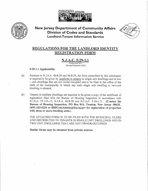First page of the Landlord Identity Registration Form