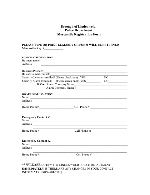 First page of the Mercantile Registration Form