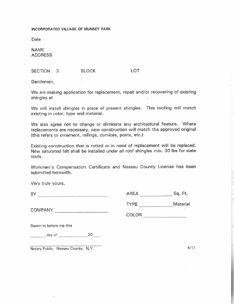 First page of the Asphalt Roof Affidavit