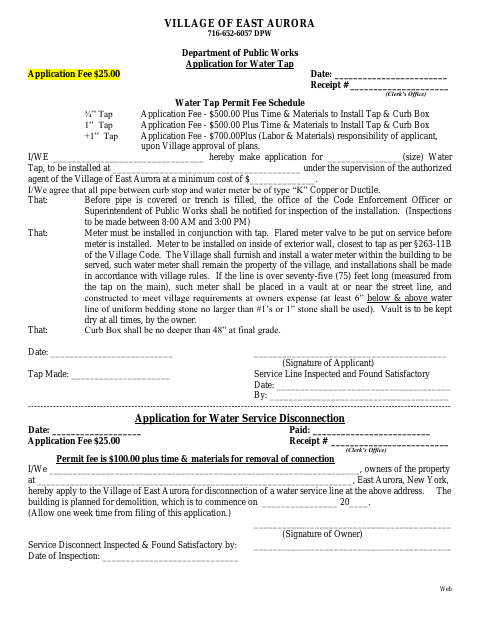 First page of the Application for Water Tap or Disconnection