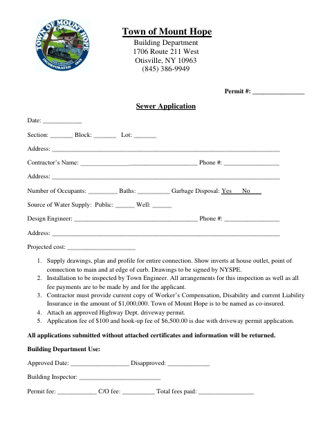 First page of the Sewer Application