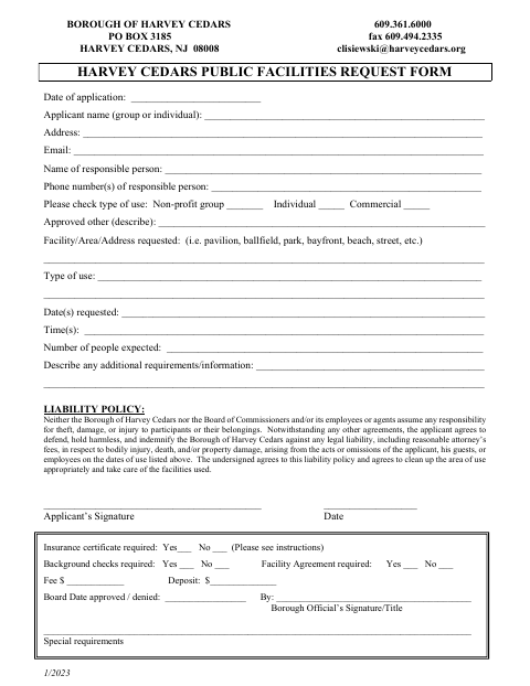 First page of the Public Facilities Request Form
