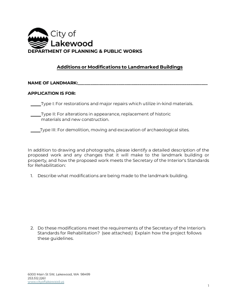 First page of the Additions or Modifications to Landmarked Buildings