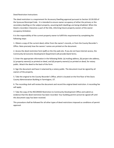 First page of the Accessory Dwelling Deed Restriction