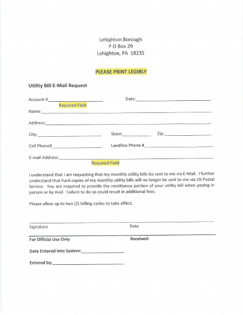 First page of the Utility Bill Email Request