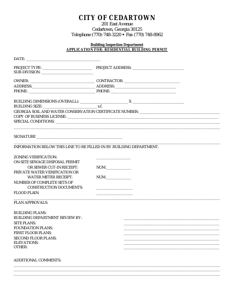 First page of the Application for Residential Building Permit