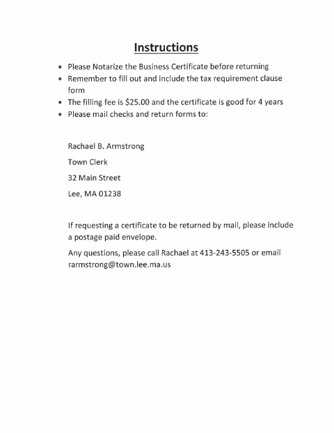 First page of the Business Certificate (DBA)