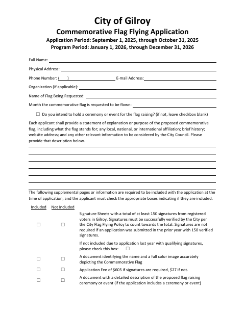 First page of the Commemorative Flag Flying Application
