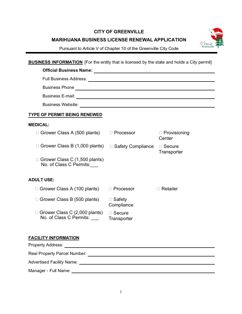 First page of the Marihuana Business License Renewal Application