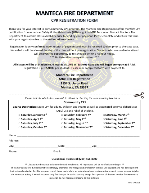 First page of the CPR Registration Form