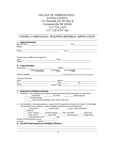 First page of the Zoning Compliance/Building Referral Application