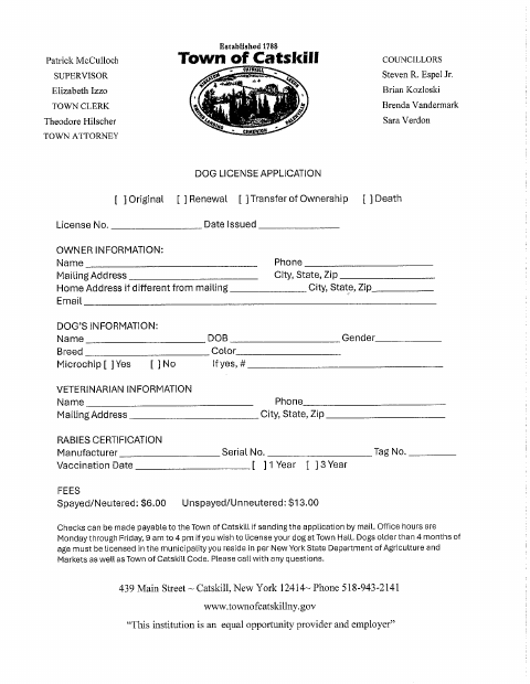 First page of the Dog License Application
