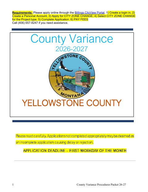First page of the County Variance Application