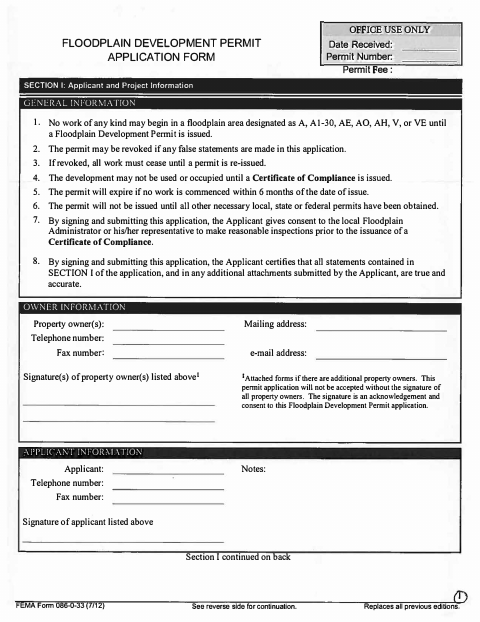 First page of the Floodplain Development Permit Application