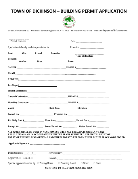 First page of the Building Permit Application