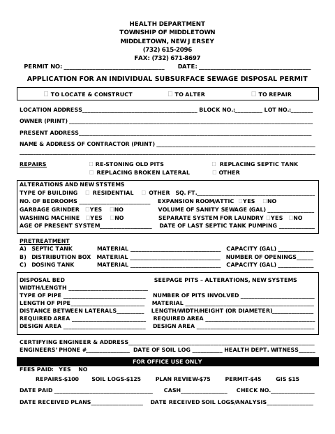 First page of the Application for an Individual Subsurface Sewage Disposal Permit