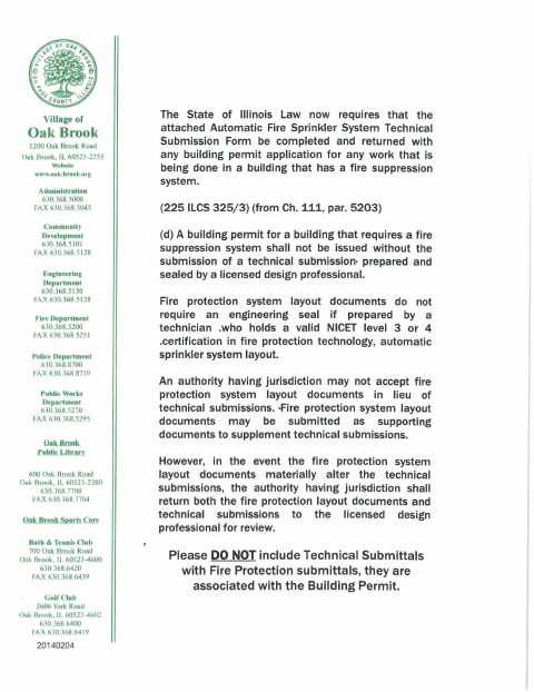 First page of the Automatic Fire Sprinkler System Technical Submission Form