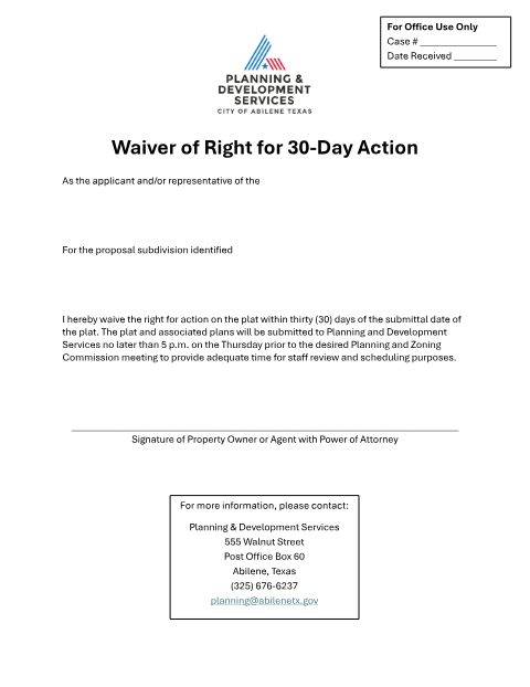 First page of the Waiver of Right for 30-Day Action