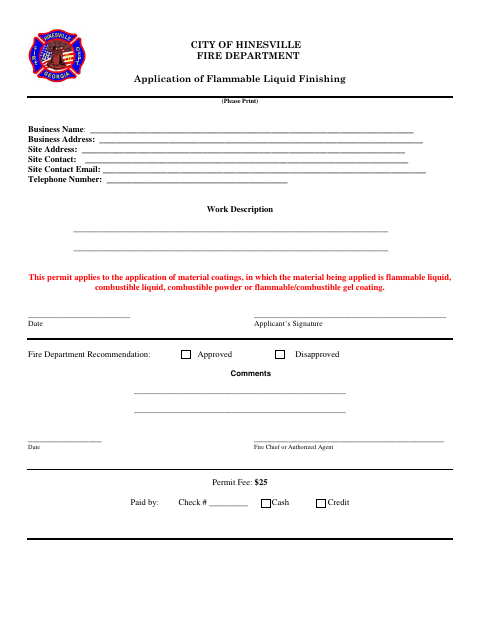 First page of the Application of Flammable Liquid Finishing