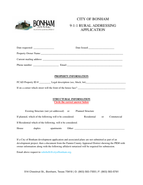 First page of the 9-1-1 Rural Addressing Application