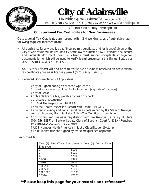 First page of the Commercial Business License Application