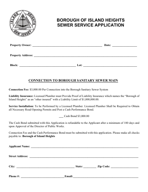 First page of the Sewer Service Application