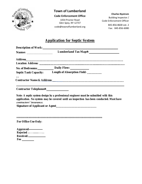 First page of the Application for Septic System